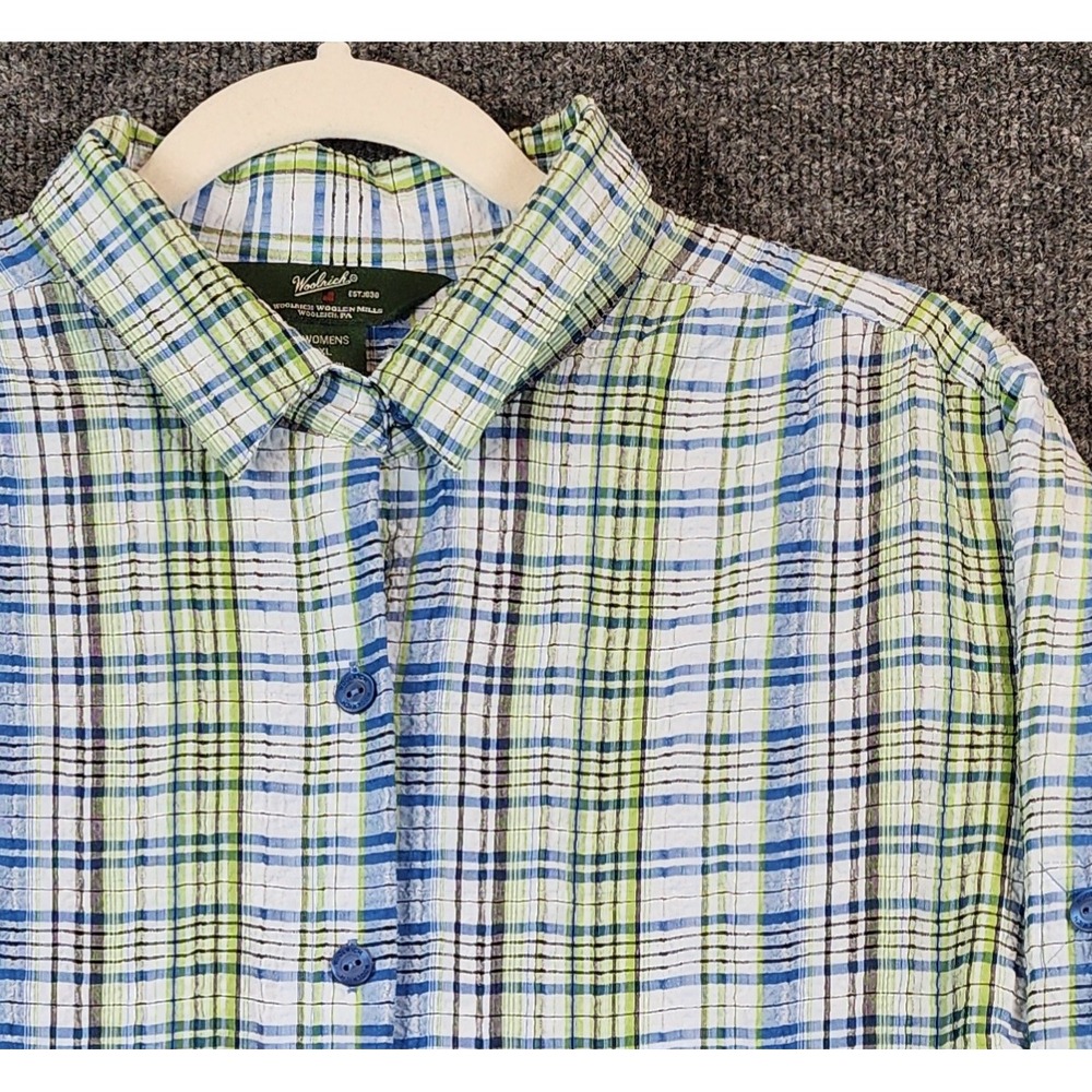 Woolrich Womens XL Coastal Preppy Outdoor Travel Plaid Roll Tab Shirt XL - Picture 1 of 16